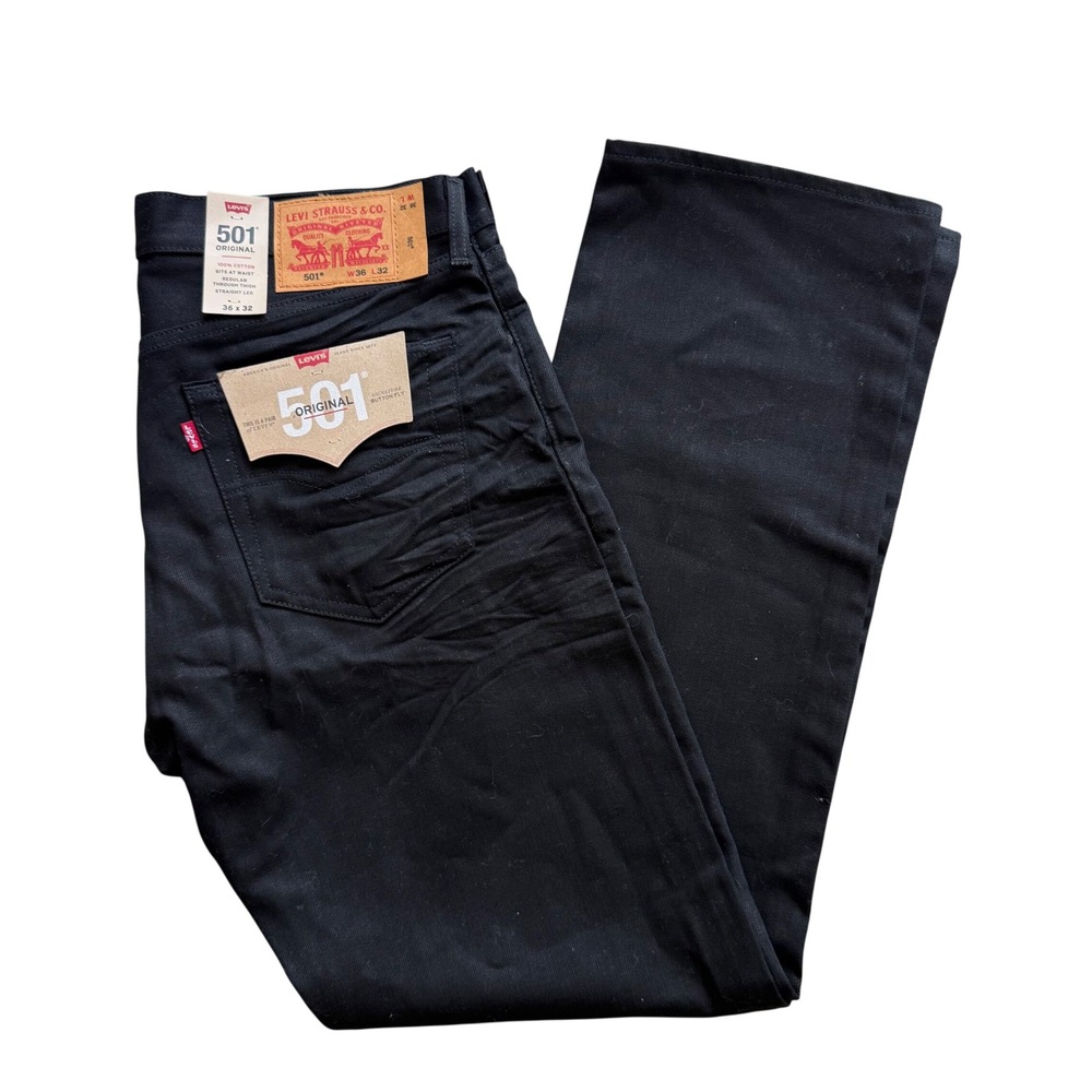 Levi's 501 Original Jeans Mens 36x32 Black Straight Leg Button Fly NWT Denim